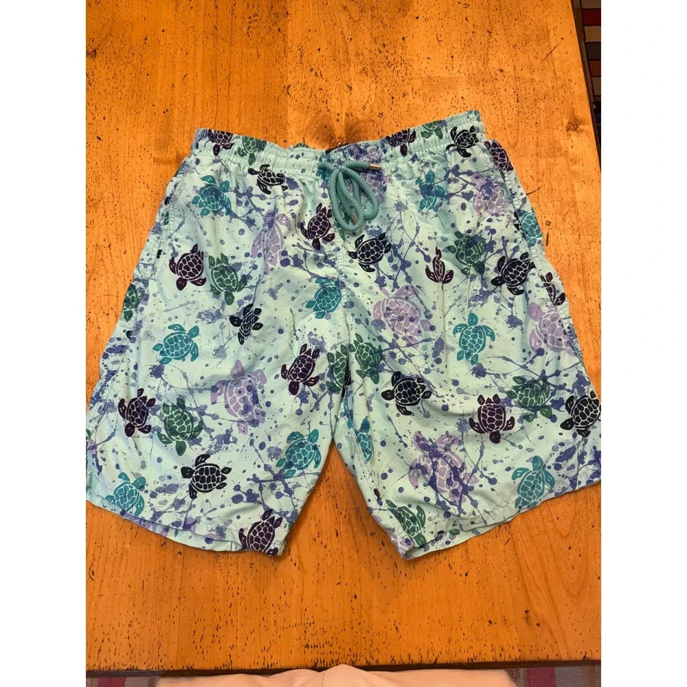 Vilebrequin Swim Trunks XXL Blue Turtle Splatter Print St Tropez Board Shorts